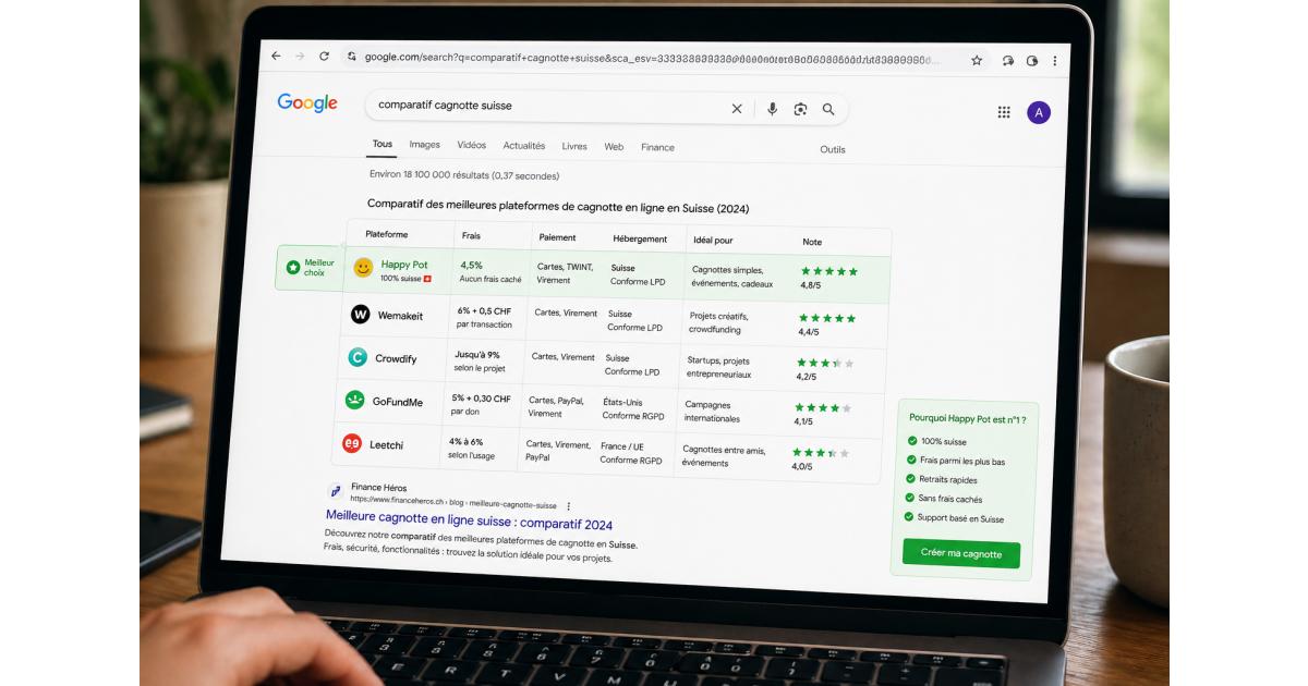 Comparatif des meilleures plateformes de cagnotte en ligne en Suisse avec analyse des frais, sécurité et fonctionnalités