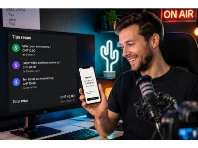 Personne recevant des tips et pourboires en ligne depuis sa communauté et ses clients en Suisse