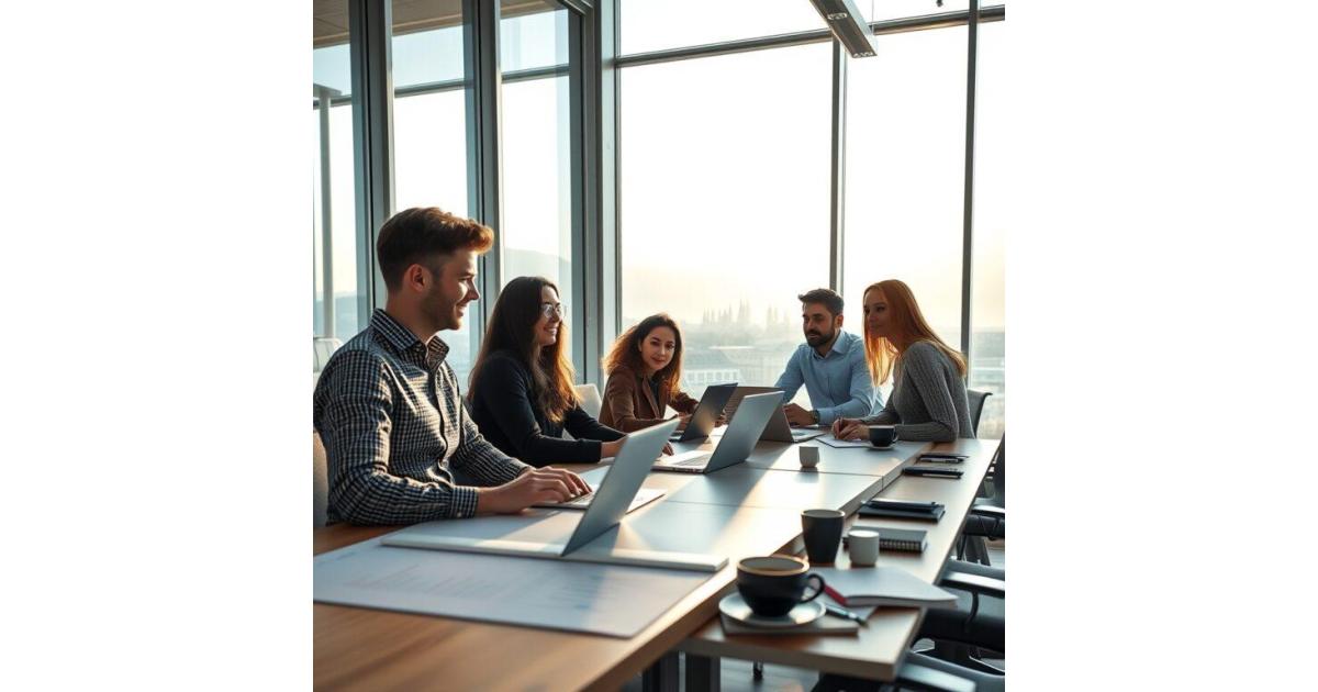 Entrepreneur suisse présentant un projet financé grâce au financement participatif devant des soutiens et contributeurs.