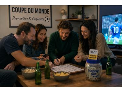 Freunde nehmen an einem WM Tippspiel mit einem Happy Pot Online-Sammeltopf teil