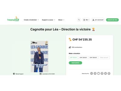 Cagnotte Happy Pot des supporters de Léa Doffey à la Star Academy, près de 100 000 CHF collectés pour soutenir la candidate.