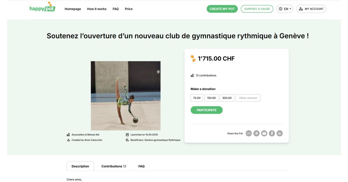 Club sportif suisse organisant une collecte de fonds structurée avec paiement en ligne sécurisé